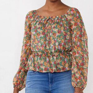 LC Lauren Conrad Smocked Squareneck Peplum Top